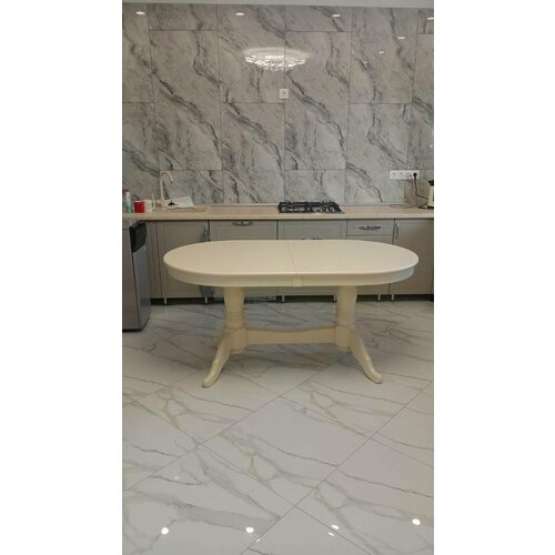 Стол презент 160*90(+50)в раздвижном виде 2100*900. цвет крем . ножки из массива березы . столешница мдф 76 см высота. производитель Ульяновск. стиль классика . шариковый механизм