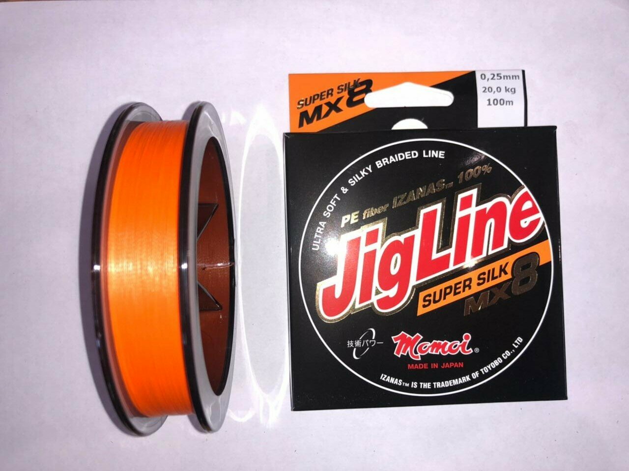 Плетеный шнур JigLine MX8 Super Silk 0,25 мм, 20 кг, 100 м, оранжевый