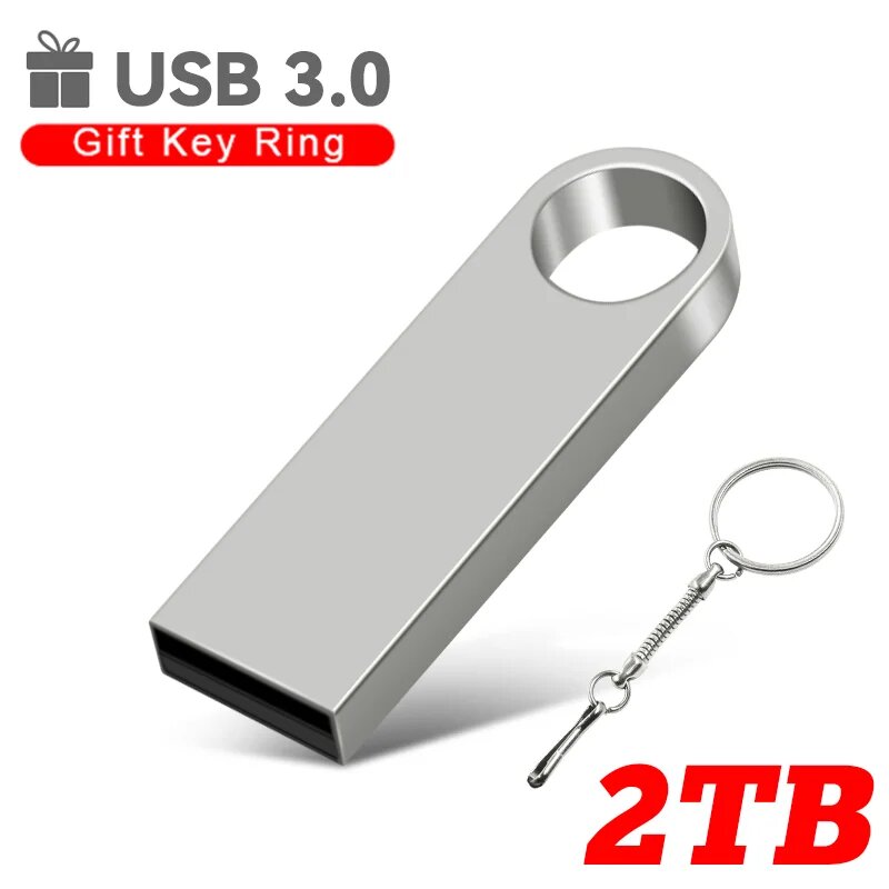 USB 3,0 Металлический флеш-накопитель USB, высокоскоростной флеш-накопитель для передачи файлов, флэш-накопитель, Флэшка большой емкости, Водонепроницаемый U-диск с кольцом для ключей, подарок, Silver 2TB