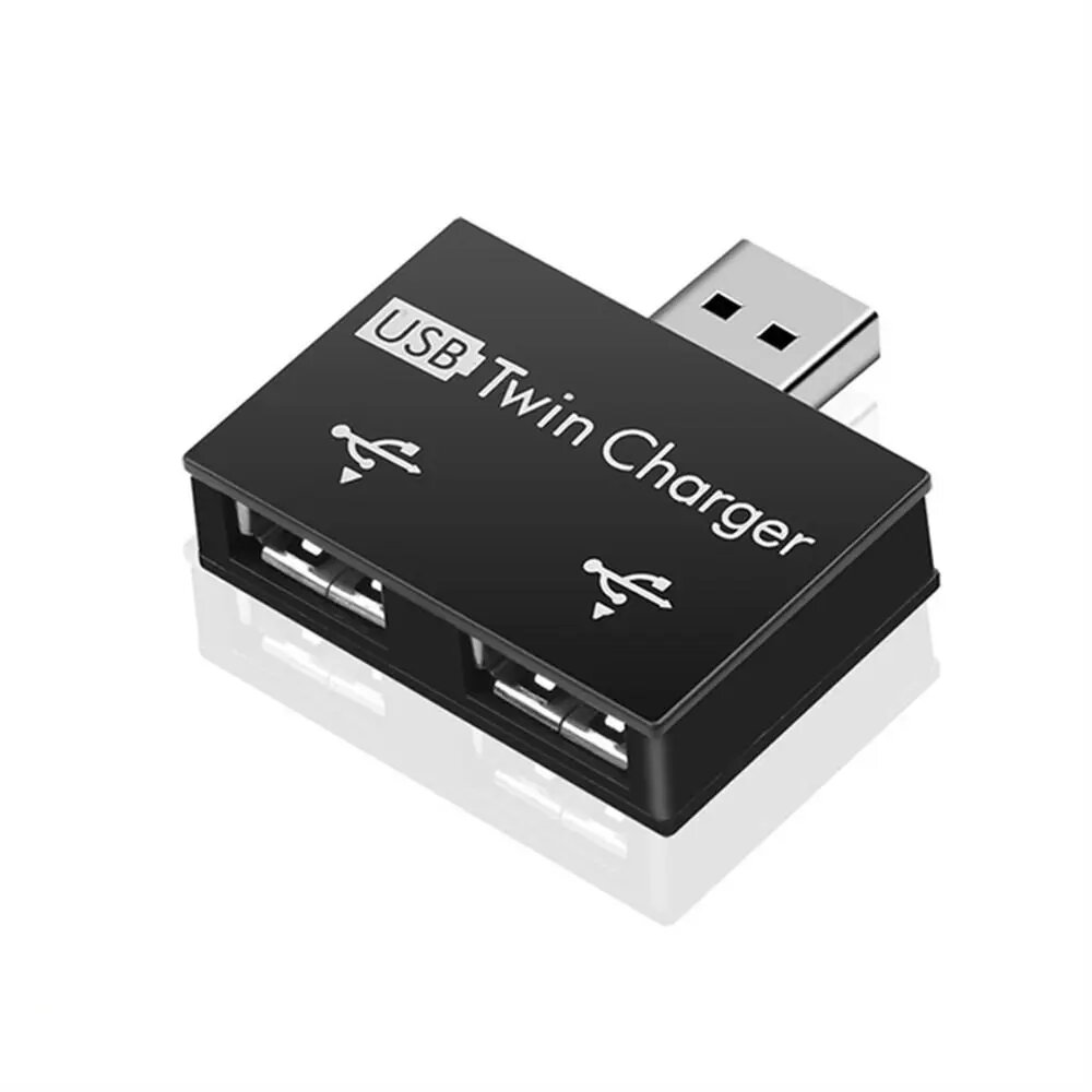 Конвертер-концентратор Адаптер-концентратор-сплиттер USB 2.0 Зарядный концентратор 1 штекер на 2-портовый женский USB-удлинитель для зарядки Разветвитель для зарядки USB2.0, black