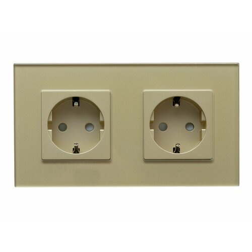 Розетка электрическая двойная 2 поста с заземлением Панель закаленное стекло 2х3,5 кВт