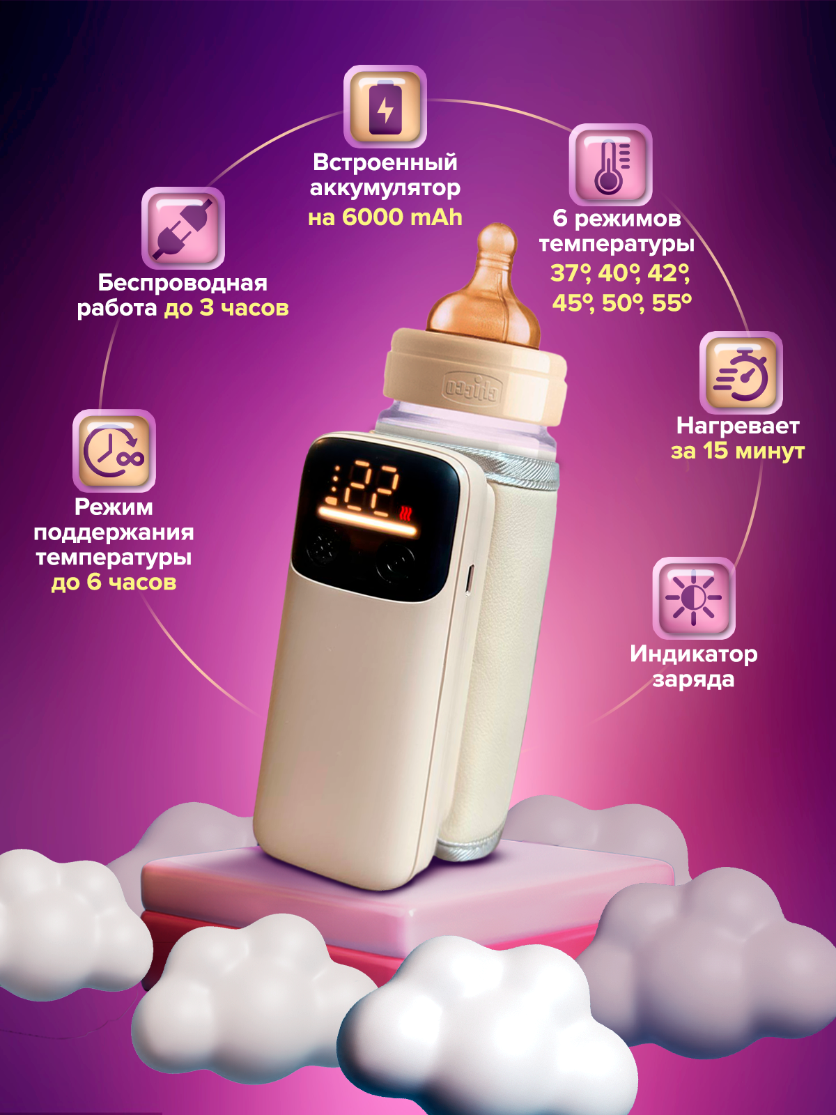 Изображение Портативный подогреватель бутылочек 6000mAh / Usb чехол для подогрева детского питания