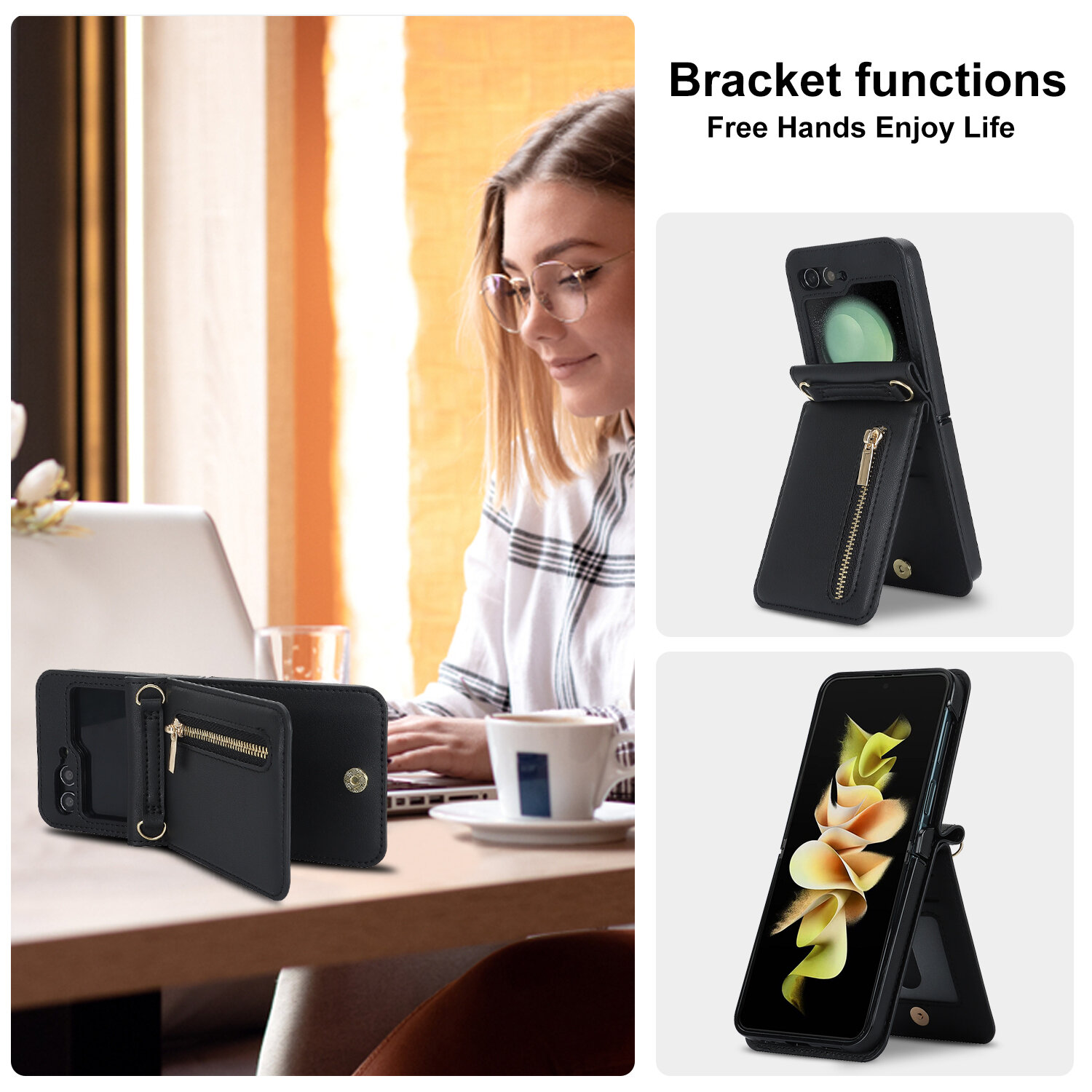 Подходит для Samsung Galaxy Z Flip5 / Самсунг Галакси Z Flip5 чехол для телефона, Складной All Inclusive молнии раскладушкa держатель раскладушка, Z Flip5, подставка, soft touch,360° Полная защита,