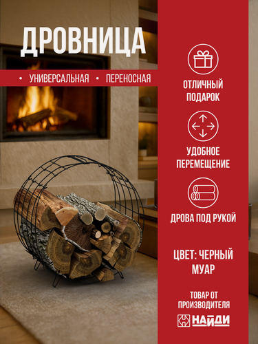 Изображение товара Дровница металлическая напольная найди, черная матовая, 41,5x26,5x40 см