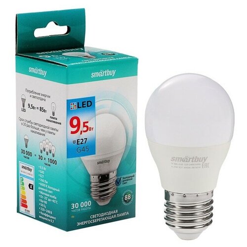 Лампа cветодиодная ТероПром 4075228 Smartbuy, Е27, G45, 9.5 Вт, 6000 К, холодный белый свет