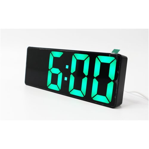 Часы электронные цифровые настольные с будильником, термометром и календарем зелёная подсветка (черный корпус)