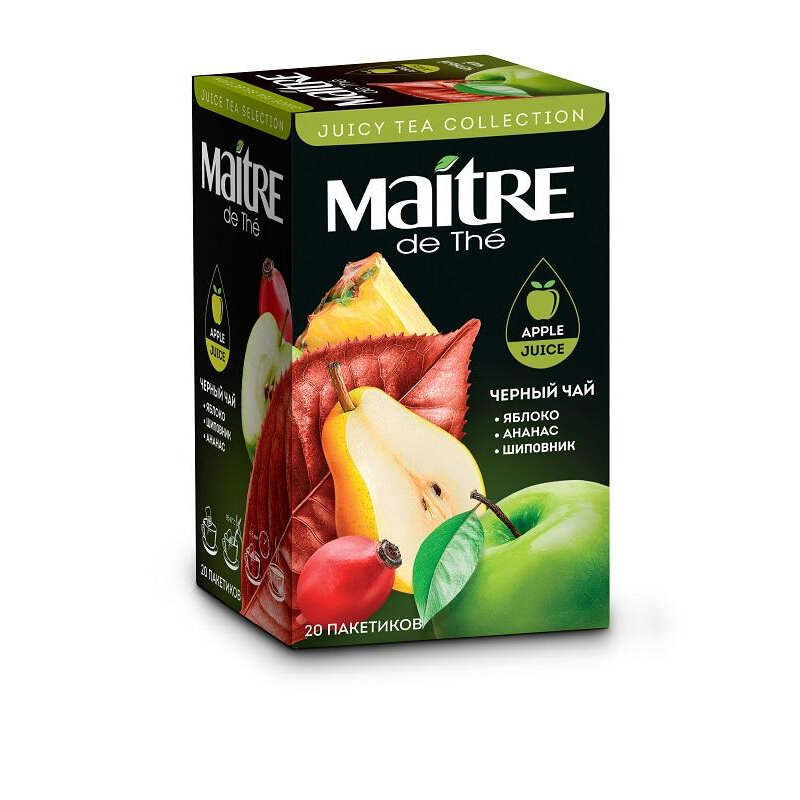 Чай черный Maitre яблоко-ананас-шиповник в пакетиках 2 г х 20 шт Мэтр - фото №8