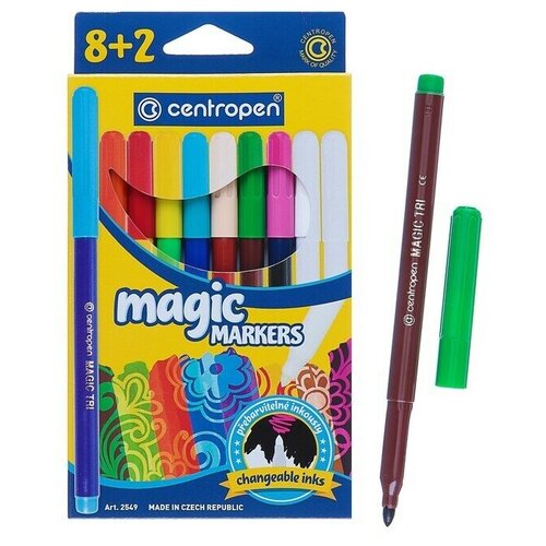 Фломастеры 10 цветов 3.9 мм 2549 Magic, линия 1,8 мм, меняют цвет, 8 цветов + 2 поглатителя, картонная упаковка