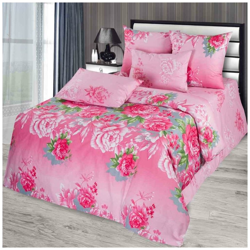 Комплект постельного белья Гутен Морган сатин (100% хлопок) Aurelia цветы розовый; размер: Семейный наволочки 50 х 70