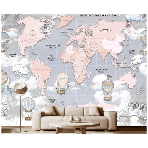 Фотообои на стену Модный Дом Карта мира в облаках 350x270 см (ШxВ)