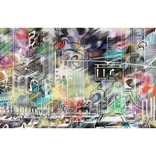 Моющиеся виниловые фотообои GrandPiK Нью-Йорк Бродвей цветная графика, 450х290 см