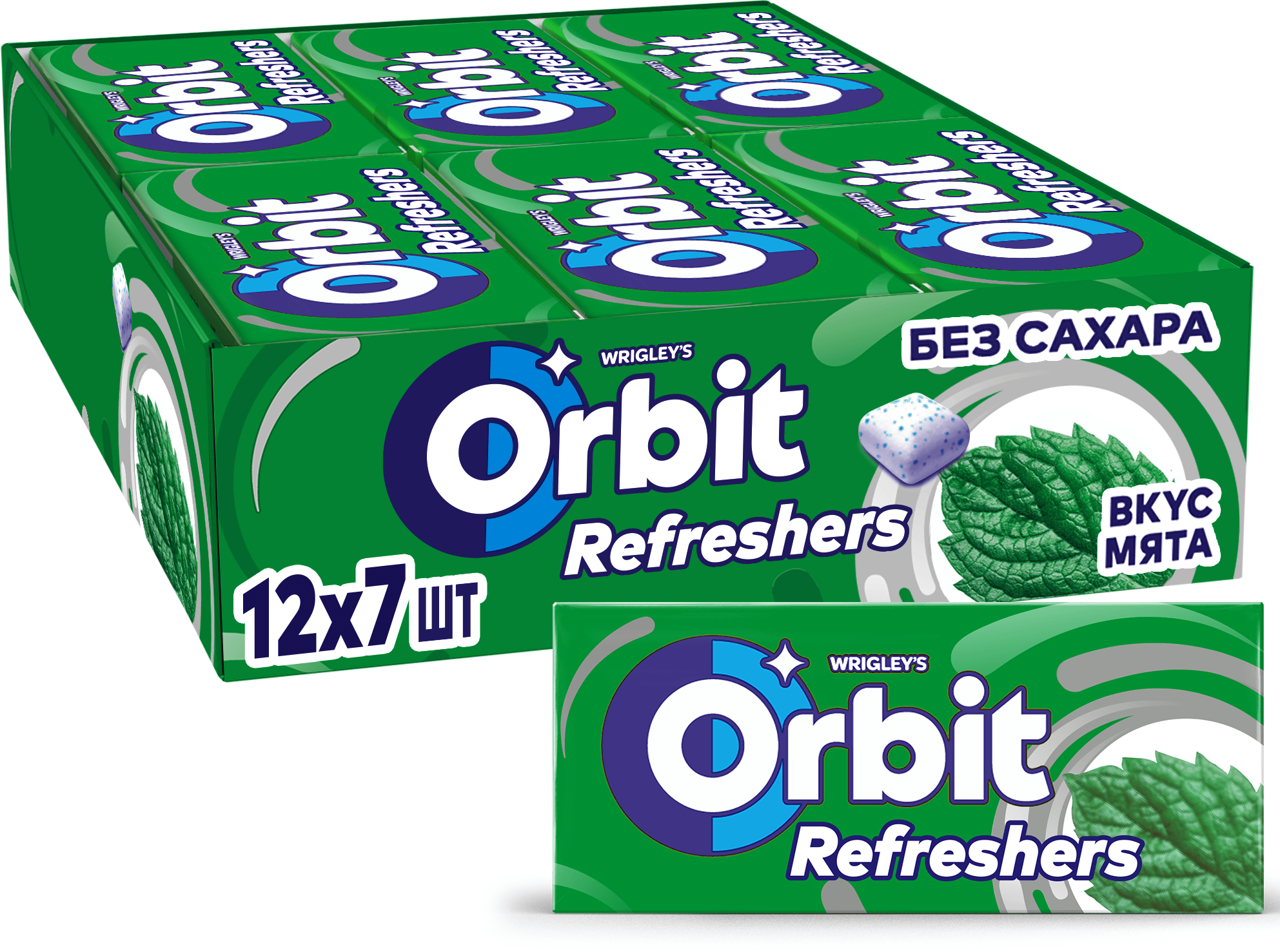 Жевательная резинка Orbit Refreshers мята, без сахара, 16 г, 12 шт. в уп.
