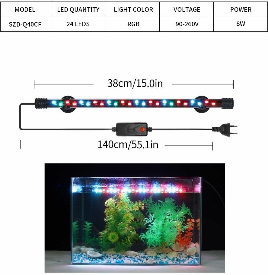 Погружная лампа, водонепроницаемый светильник для аквариума SevenMaster SZD-Q40CF