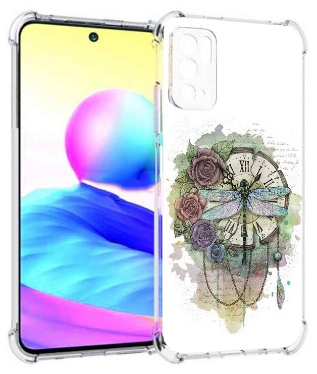 Чехол задняя-панель-накладка-бампер MyPads старинные часы в цветах для Xiaomi Redmi Note 10 5G/Poco M3 Pro/M3 Pro 5G противоударный