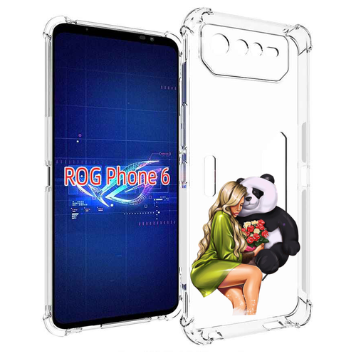 Чехол MyPads Девушка-с-пандой-с-букетом женский для Asus ROG Phone 6 задняя-панель-накладка-бампер