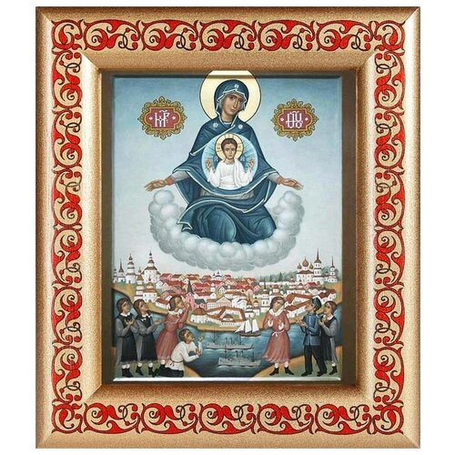 Явление Пресвятой Богородицы в Архангельске, икона в рамке с узором 14,5*16,5 см