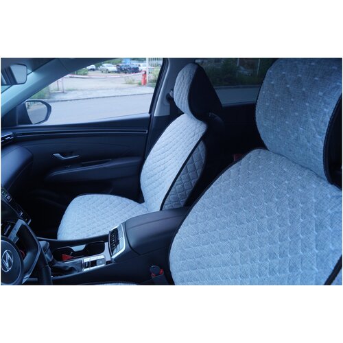 Накидки/чехлы на передние сиденья из светло-серого льна с закрытыми боками