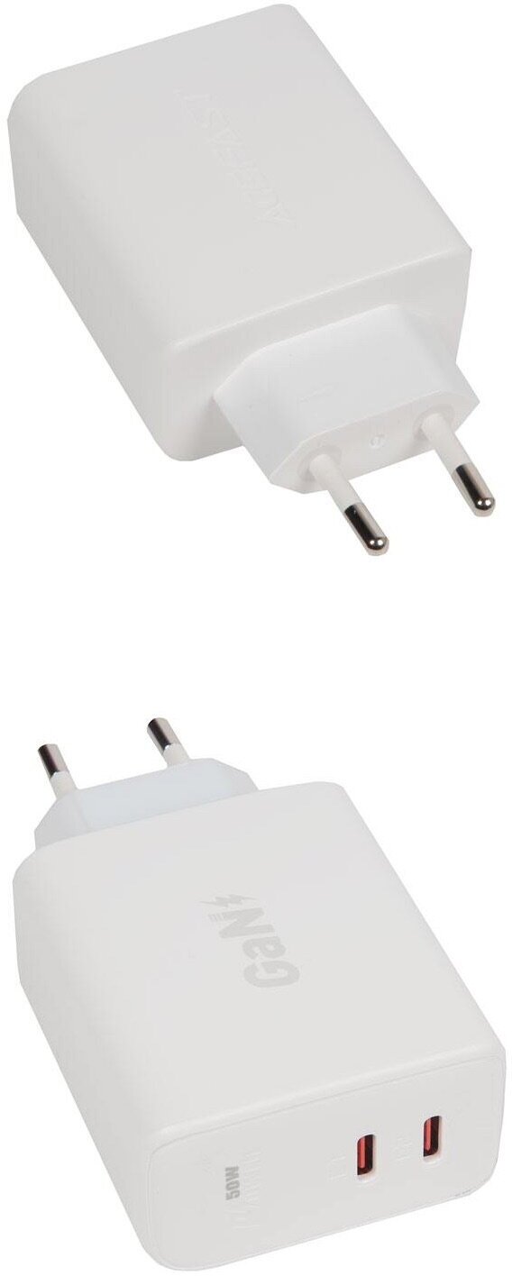 Зарядное устройство сетевое ACEFAST PD50W GaN USB-C+USB-C dual port charger (EU). Цвет: белый - фото №7