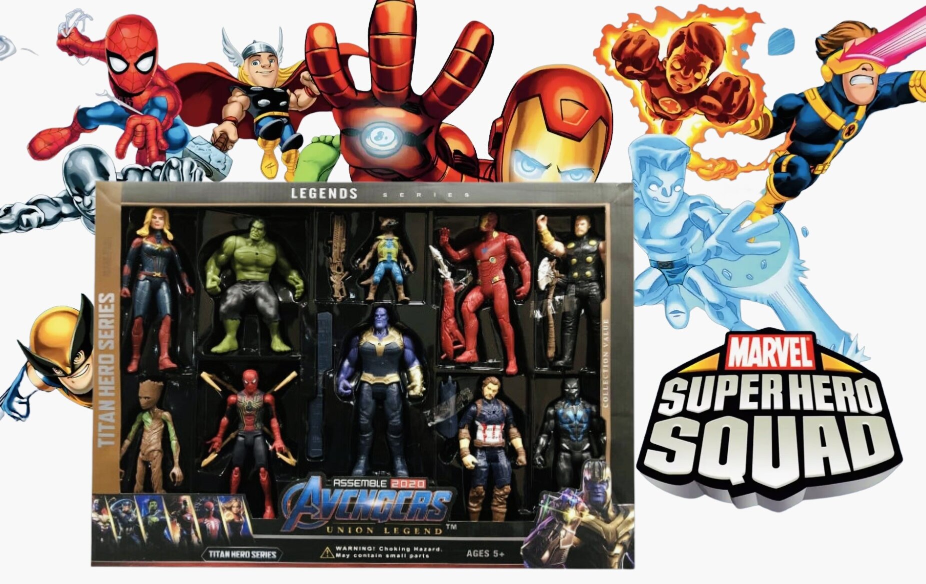 Игрушки супергерои Марвел в наборе , 10 героев. Халк , Человек паук , Железный человек , Капитан Америка и другие