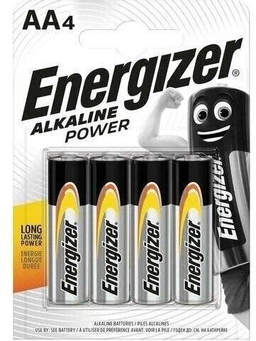 Батарейки комплект 4 шт, ENERGIZER Alkaline Power, AA (LR06, 15А), алкалиновые, пальчиковые, блистер, E300132908