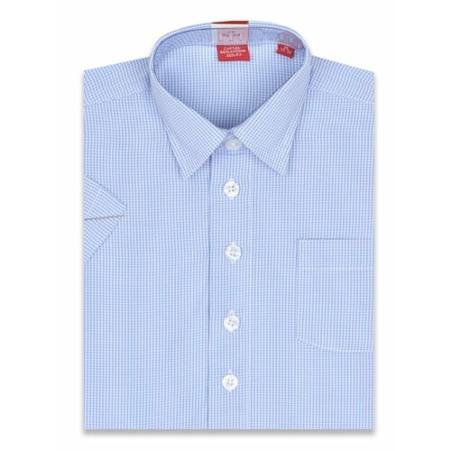 фото Школьная рубашка imperator, прямой силуэт, на пуговицах, короткий рукав, размер 92-98, голубой