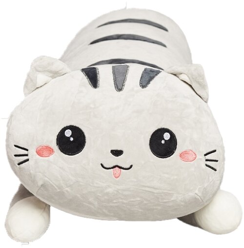 Мягкая игрушка подушка Кот сосиска/ кот лежащий/ длинный кот, Серый, 60 см