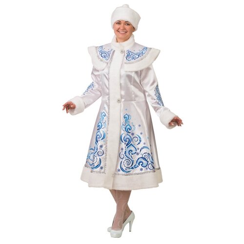 Батик Карнавальный костюм для взрослых Снегурочка, сатиновый с аппликациями, белый, 48-50 размер 196-48-50 костюм снегурочки 14352 48