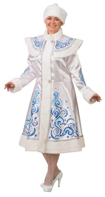 Батик Карнавальный костюм для взрослых Снегурочка, сатиновый с аппликациями, белый, 48-50 размер 196-48-50