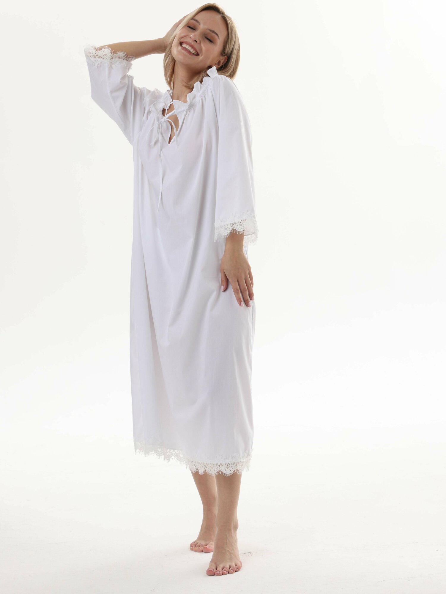 Ночная сорочка женская из смесовой итальянской ткани с длинным рукавом, размер 42-48 - фотография № 6