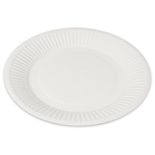 Тарелка бумажная мелованная 180 мм белая, 100 шт