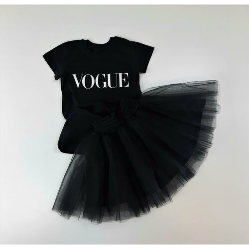 Комплект одежды , футболка и юбка, нарядный стиль, размер 122, черный