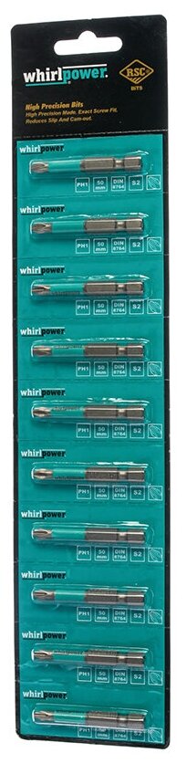 Набор бит Whirlpower, Ph1, 50 мм, 10 шт, индивидуальная упаковка
