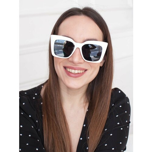 фото Солнцезащитные очки неушанка, кошачий глаз, оправа: металл, с защитой от уф, поляризационные, для женщин, белый