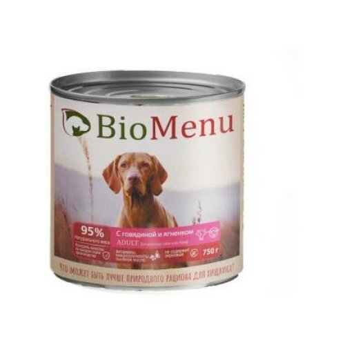 Консервы для собак BioMenu с тушеной говядиной и ягненком 750 г.