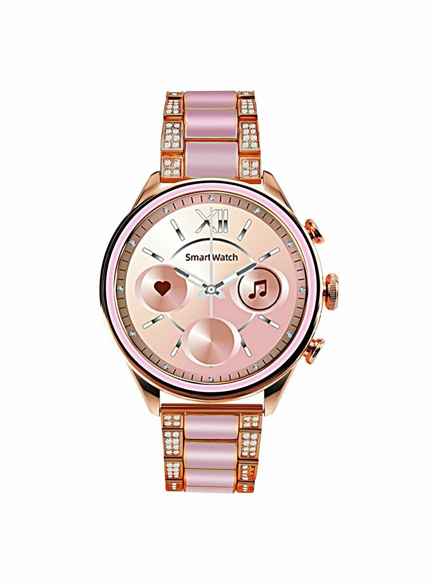 Умные часы GEN 11 с двумя ремешками для женщин, Smart Watch 1.29 IPS, 42 MM, iOS, Android, Bluetooth звонки, Розовый с золотом, VICECITY 