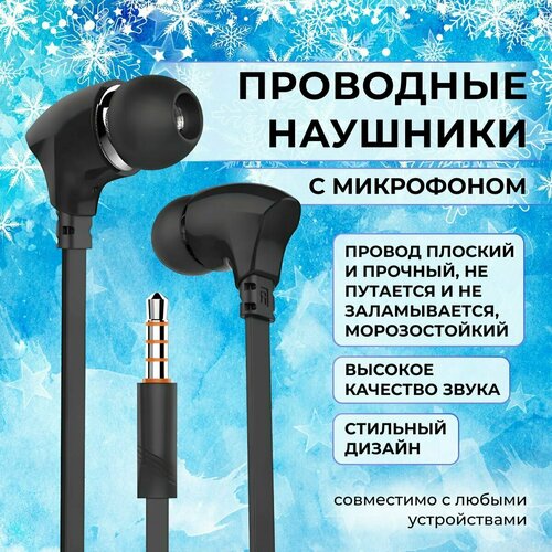 Наушники проводные с микрофоном для смартфона Гарнитура с микрофоном Проводные черные наушники для андроид и не только Наушники компьютерные 40000₽