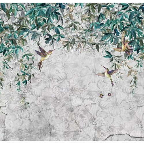 Моющиеся виниловые фотообои GrandPiK Колибри в саду. цвет, 250х240 см