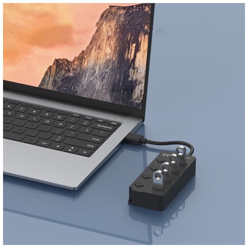 Разветвитель адаптер переходник USB HUB Хаб Onten OTN-5301 4 порта USB 30 высокоскоростной с кнопкой on/off черный