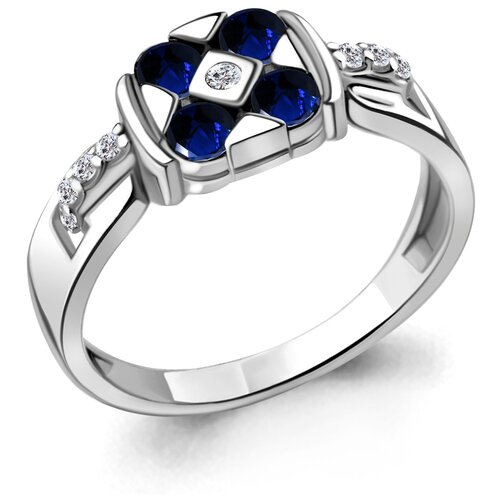 фото Серебряное кольцо aquamarine а68823аб с фианитом и гидротермальным сапфиром diamant-online