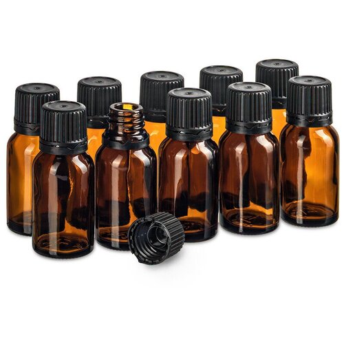 Флакон 15 мл стеклянный с пластиковой крышкой. Набор 10 штук.