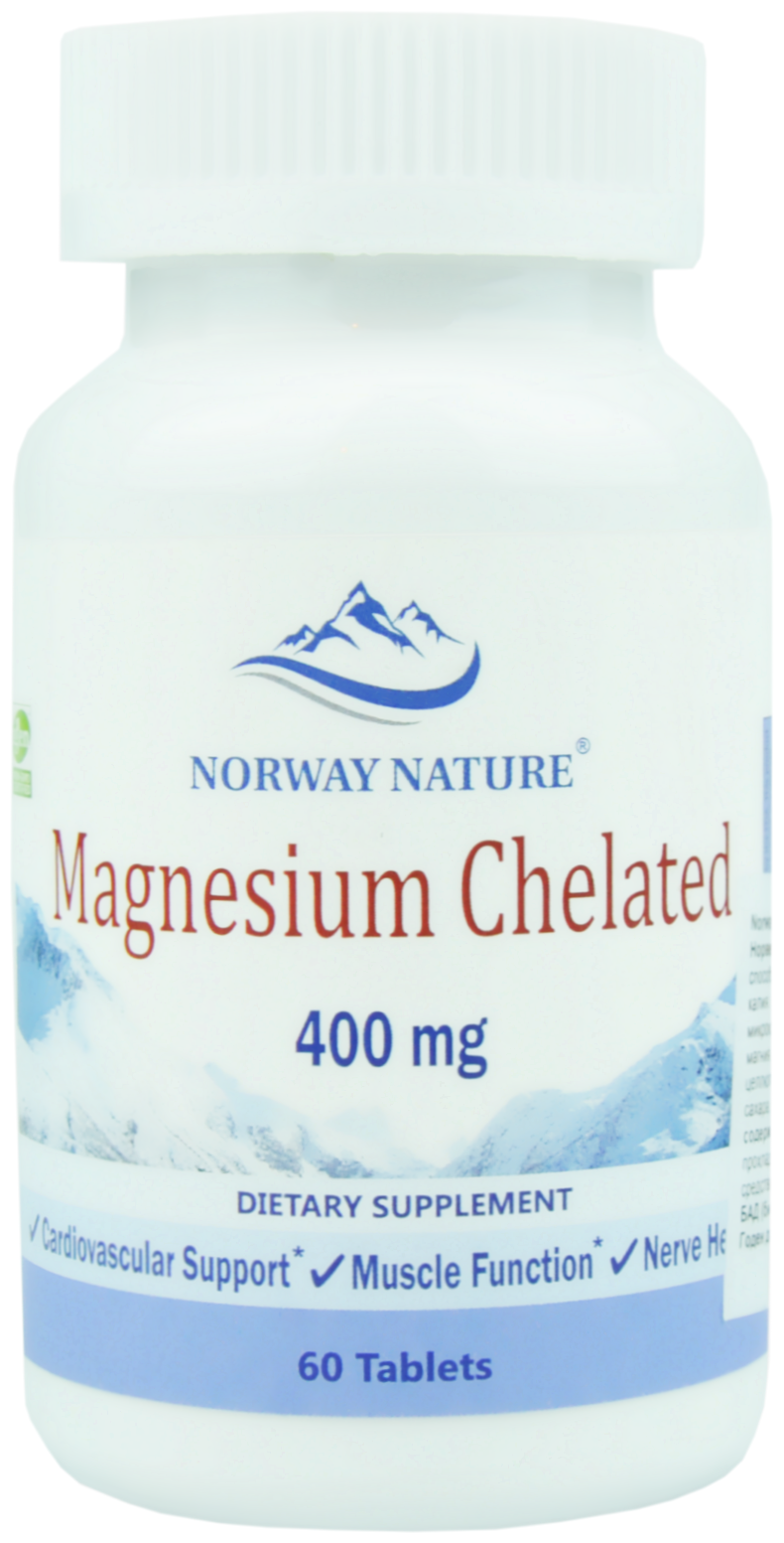 Magnesium Chelate from Magnesium Glycinate 400 мг (Глицината Магния) 60 таблеток (Norway Nature)