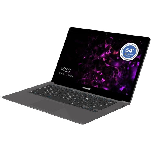 Ноутбук Digma EVE 14 C414 Celeron N4020 4Gb SSD64Gb Intel UHD Graphics 600 141 IPS FHD 1920x1080 Windows 10 Home Single Language 64 dkgrey WiFi BT Cam 5000mAh 1958300₽
