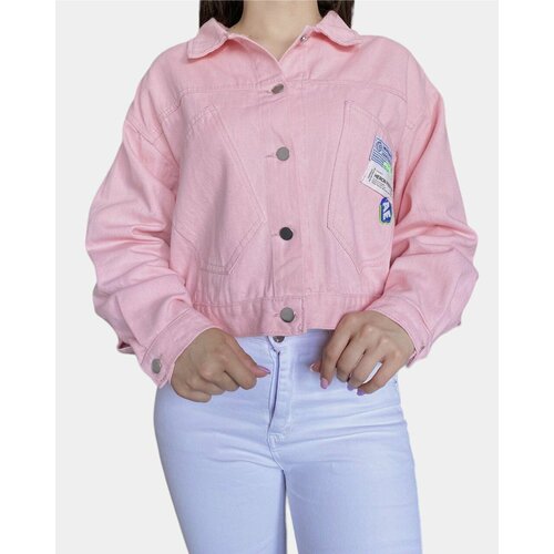Джинсовая куртка , размер 48/50, розовый