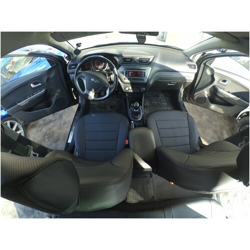 Чехлы на автомобильные сидения для Hyundai Solaris I седан 2010-2017 (спинка заднего изделия 40/60, сидение сплошное, 4 подголовника) экокожи черные