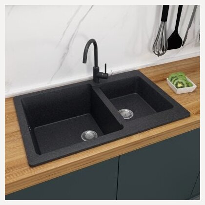 Изображение товара Мойка кухонная GRANDluxeGARANT G-54 черная / мойка двойная черная на кухню / раковина на кухню