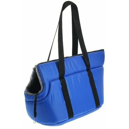 Сумка-переноска синяя с мехом от Happy Friends, 43x20x23 см