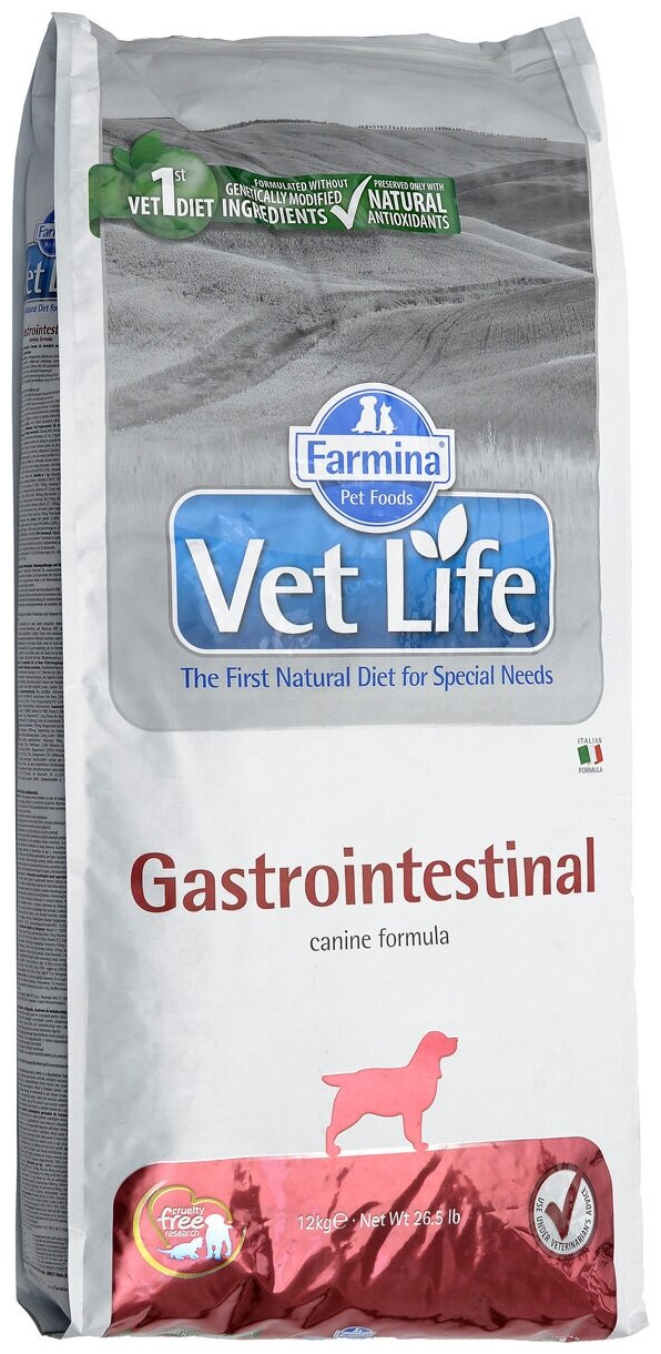 Сухой корм Farmina Vet Life Gastrointestinal, для взрослых собак с заболеваниями желудочно-кишечного тракта (ЖКТ), курица, 12 кг