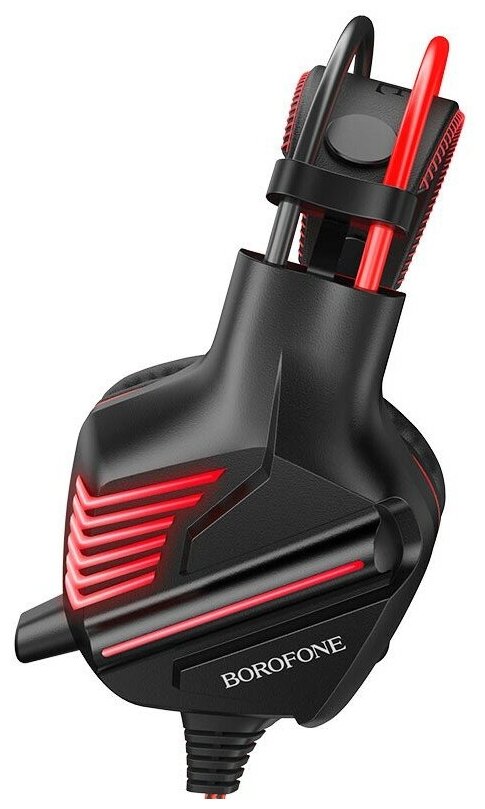 Наушники полноразмерные Borofone BO101, Gaming, микрофон, подсветка, кабель 2.0м, цвет: красный