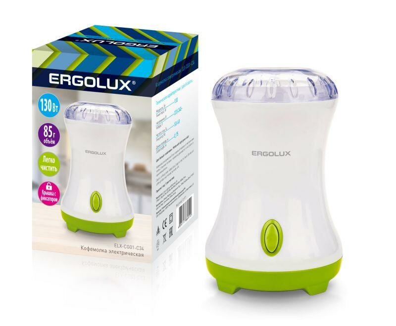 Ergolux Кофемолка электрич. ELX-CG01-C34 130Вт 220-240В 85г бел./салат. Ergolux 13977