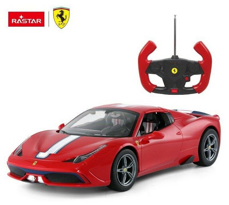 Машина р у 1:14 Ferrari 458 Speciale, цвет красный с полосой, светящиеся фары, аккумулятор в комплекте 74560R